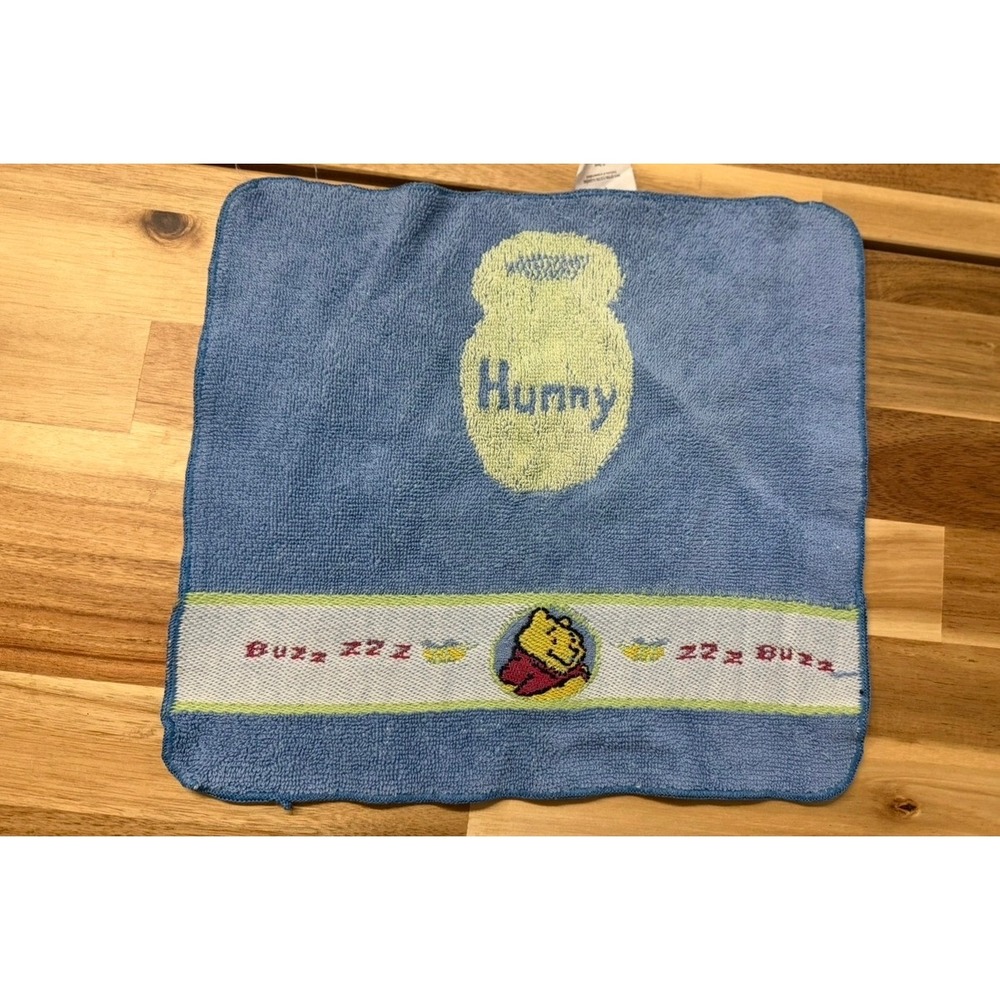 Vintage Disney Home Winnie the Pooh Hunny Pot Blue Cotton Washcloth Face Bee